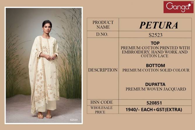 Petura 2523 By Ganga Embroidery Printed Cotton Dress Material Wholesale Price In Surat